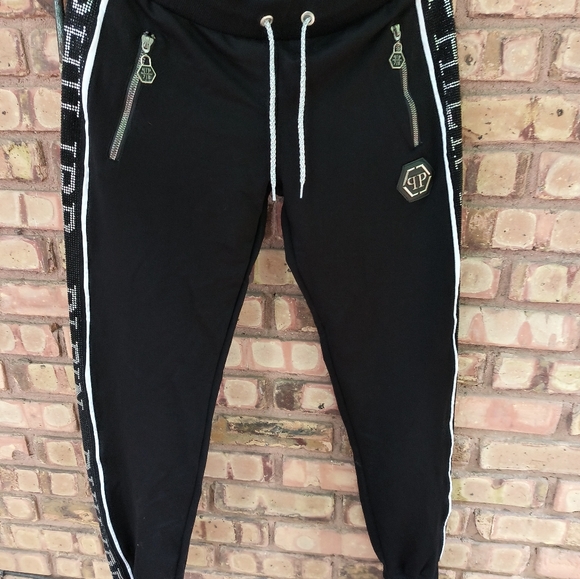 Philipp Plein Jogger Trouser Pants Black Embellished Rhinestones Size XL Unisex - Picture 9 of 9